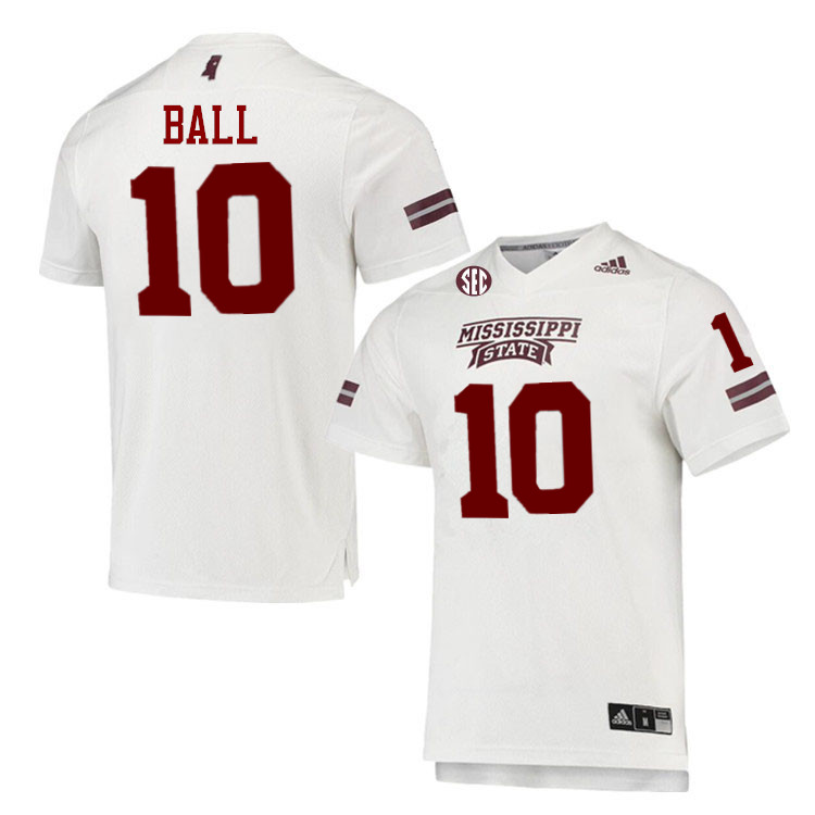 Men #10 Cameron Ball Mississippi State Bulldogs College Football Jerseys Stitched-White